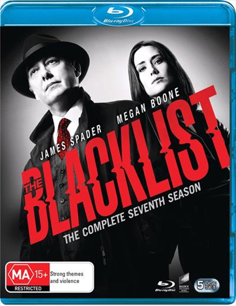 Cover art of Blacklist Season 7 Blu-ray featuring Elizabeth Keen and Raymond Reddington in a dramatic pose.