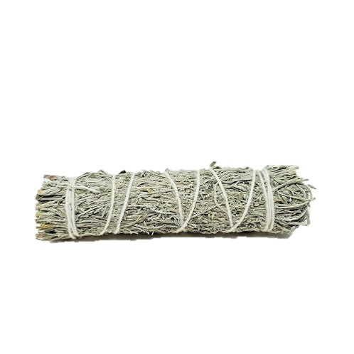 A 4-inch Blessing Smudge Stick made of White Sage, Mountain Sage, and Cedar Sage, tied together for cleansing and protection.