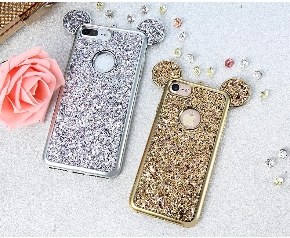 Bling Silicone Case for iPhone 6, 6S, 7, and 7 Plus featuring a cute 3D cartoon design with shiny sequins.