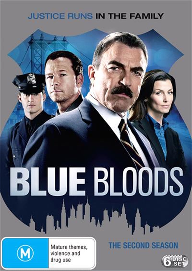 Blue Bloods Season 2 DVD cover featuring the Reagan family in a dramatic pose.