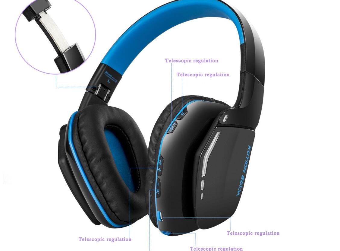 Bluetooth Headphones Wireless Headset Foldable Gaming Headset V4.1 with adjustable headband and protein leather ear cushions.