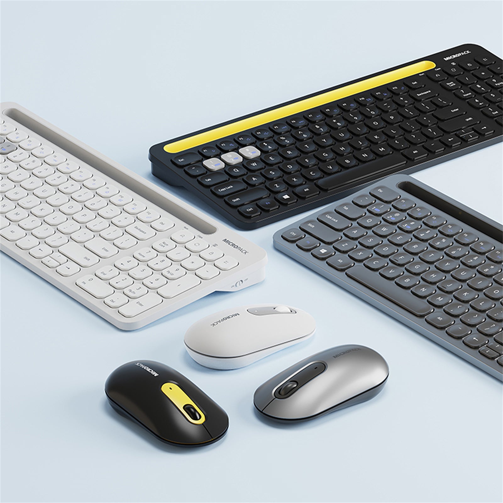 Bluetooth Wireless PC Keyboard Mouse Set featuring a sleek design, low-profile keys, and an optical mouse with 1000 DPI resolution.