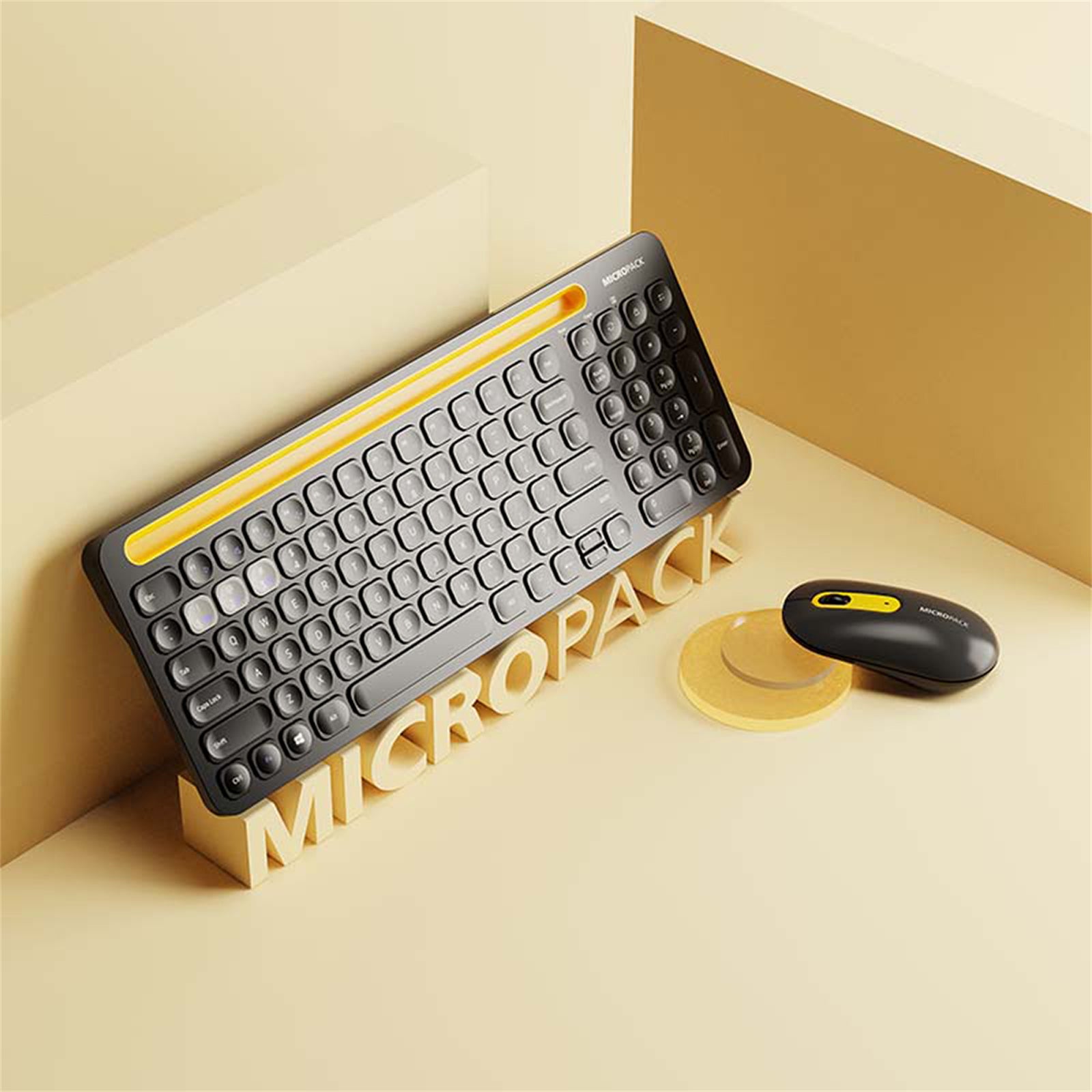 Bluetooth Wireless PC Keyboard Mouse Set featuring a sleek design, low-profile keys, and an optical mouse with 1000 DPI resolution.