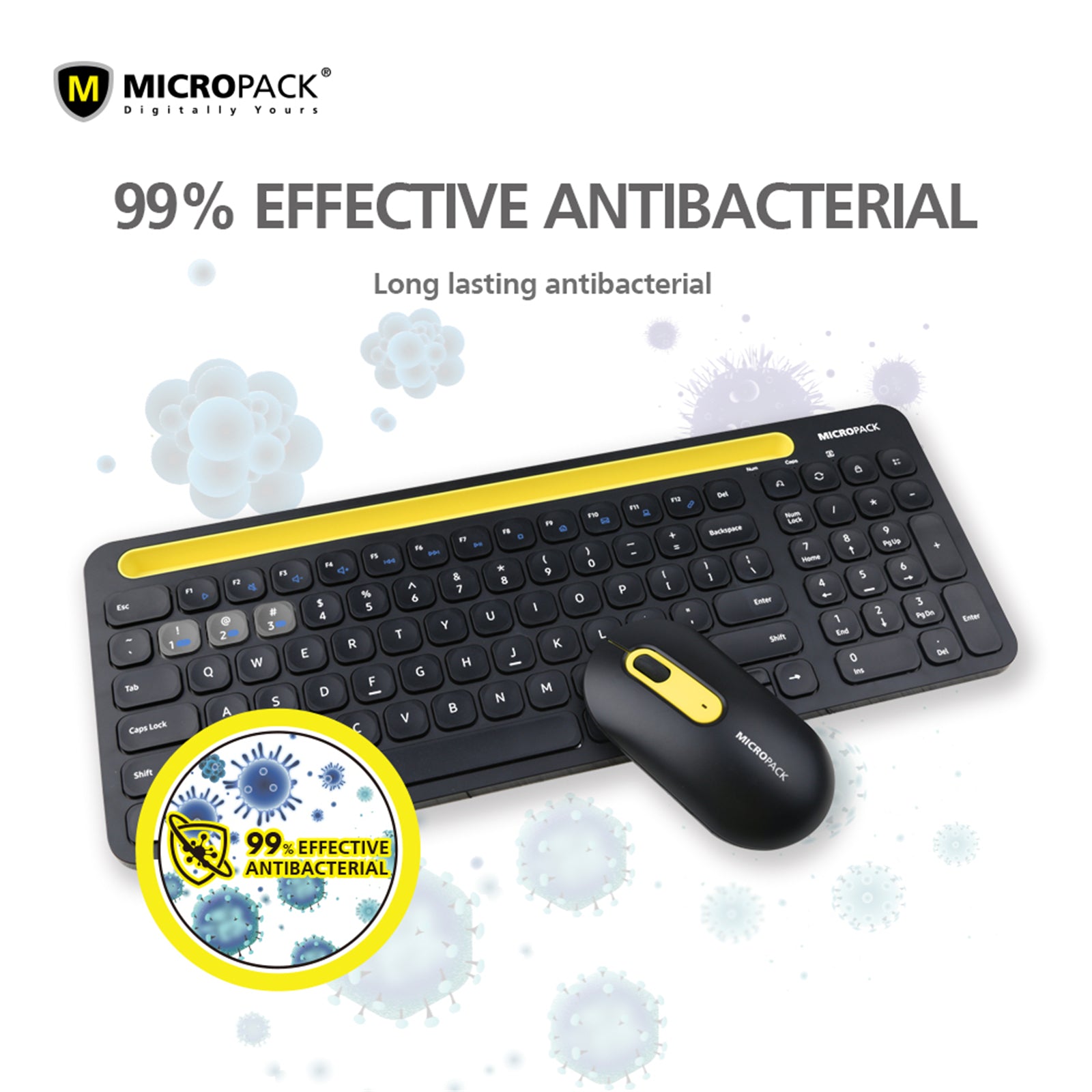 Bluetooth Wireless PC Keyboard Mouse Set featuring a sleek design, low-profile keys, and an optical mouse with 1000 DPI resolution.