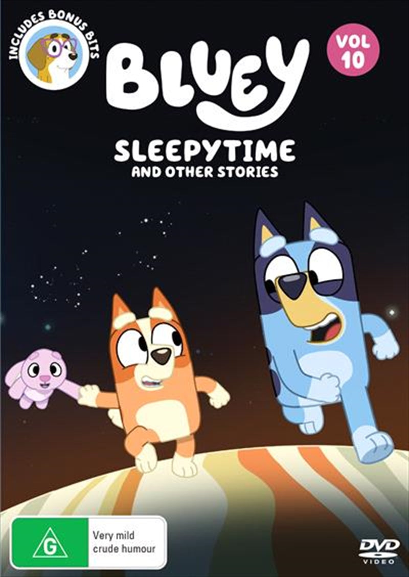 Bluey - Sleepytime And Other Stories DVD cover featuring Bluey the puppy and her family in colorful animation.