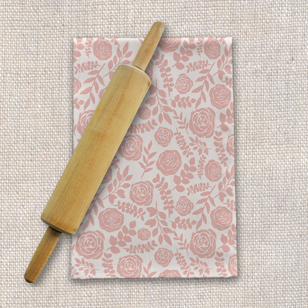 Blush Floral Tea Towel featuring a beautiful floral design on soft cotton twill fabric, perfect for kitchen use.