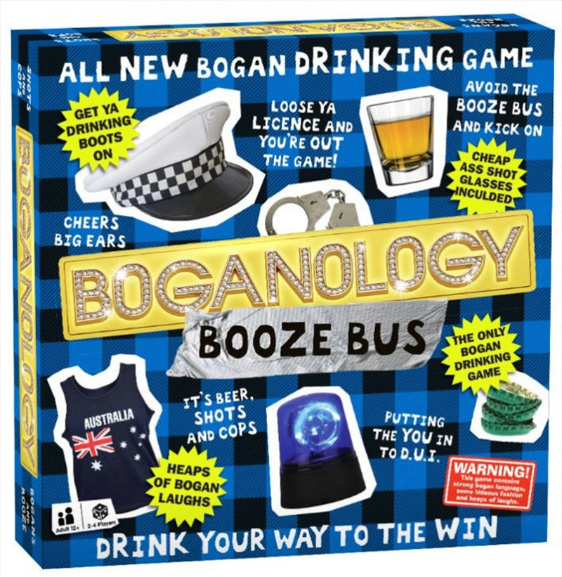 Boganology Booze Bus drinking game board with colorful spaces and game pieces, showcasing Australian culture and fun.