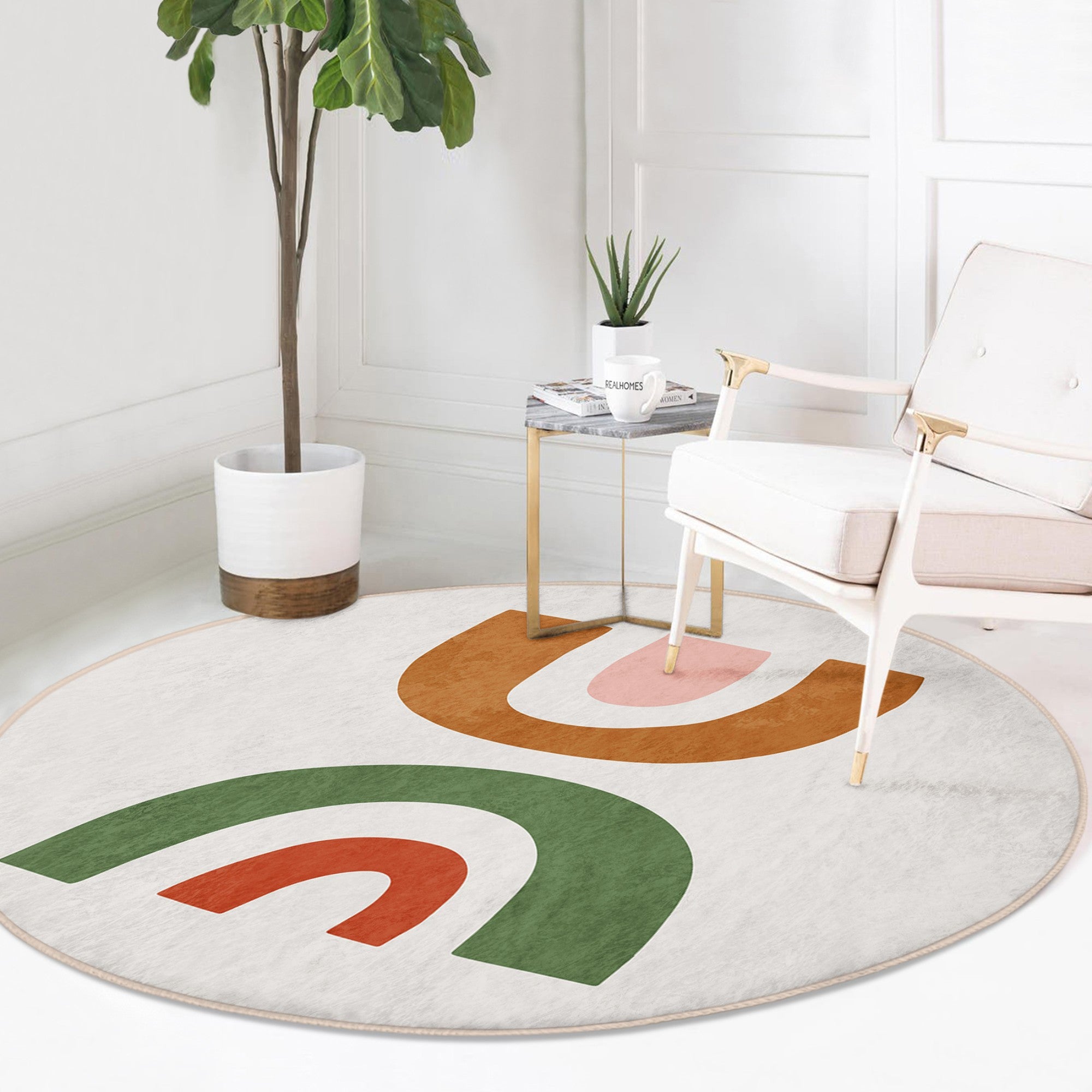 A beautifully designed Bohemian round rug featuring intricate patterns and vibrant colors, perfect for home decor.