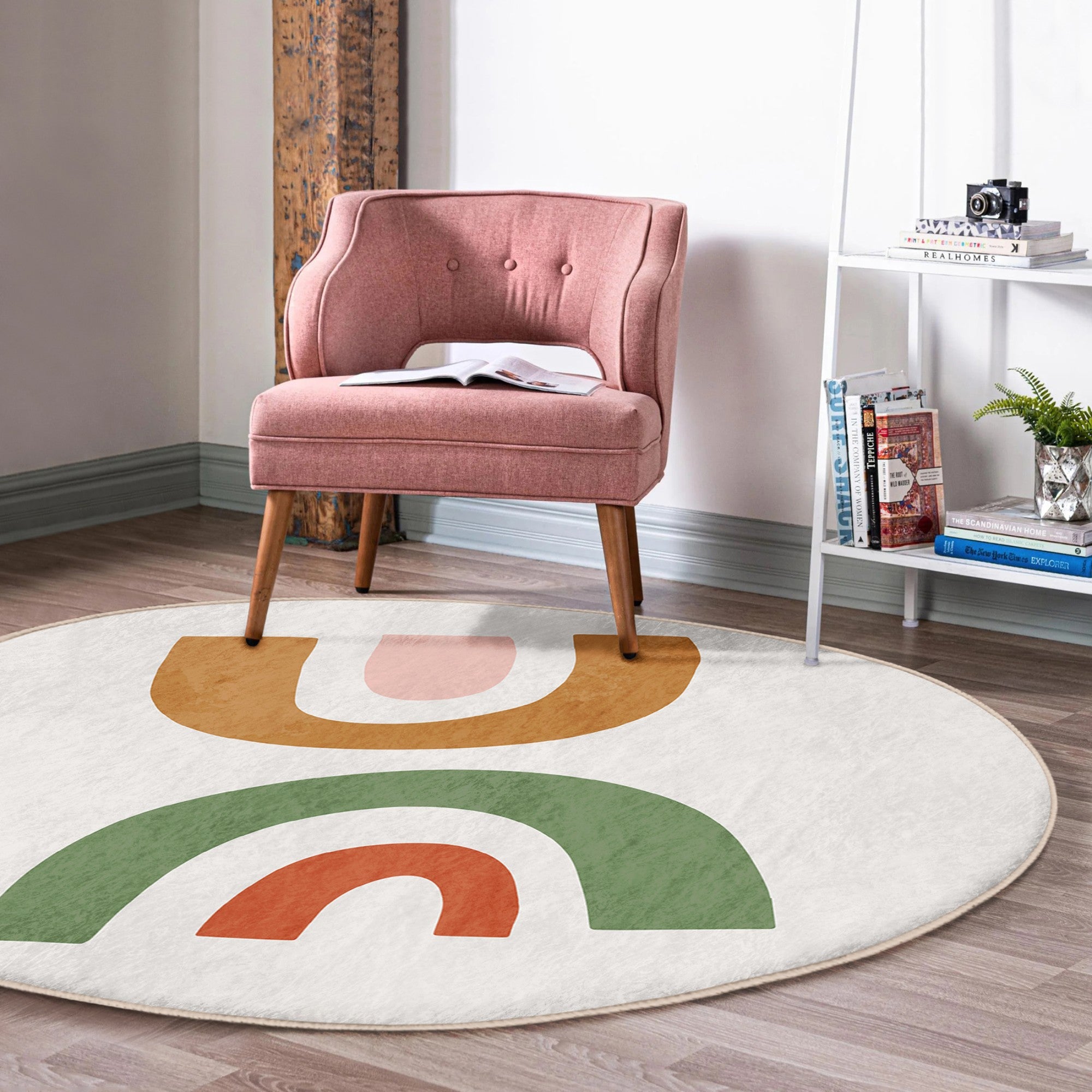 A beautifully designed Bohemian round rug featuring intricate patterns and vibrant colors, perfect for home decor.