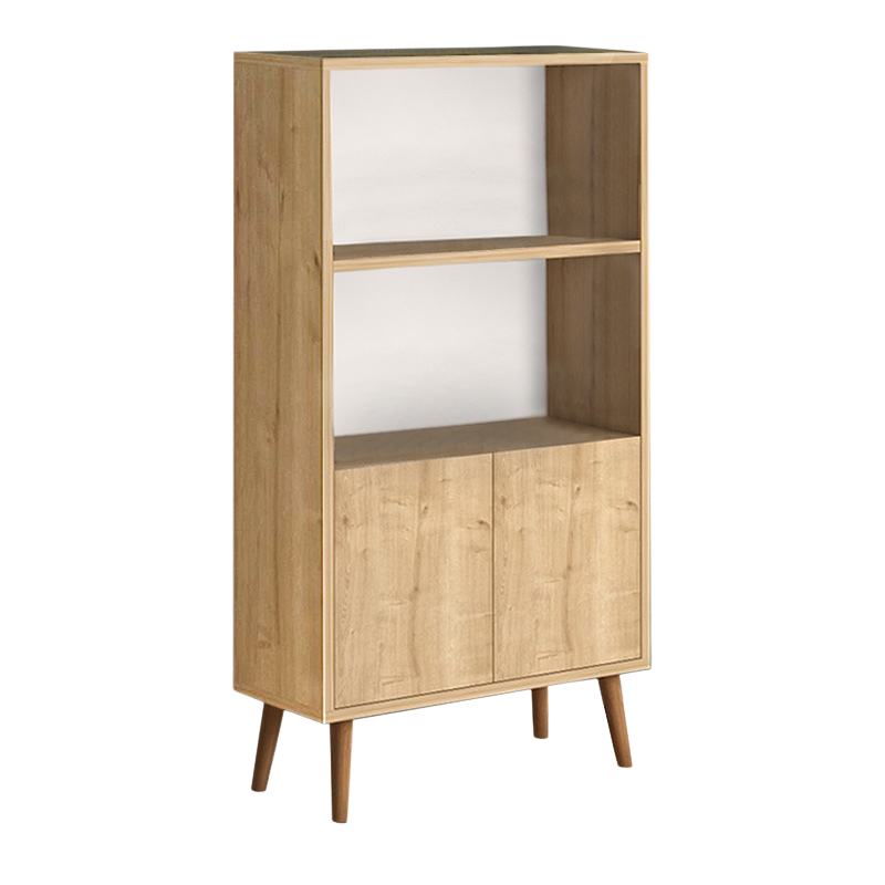 CARMELA Oak Bookcase featuring a double-leaf cabinet and two shelves, designed for stylish storage in home or office.