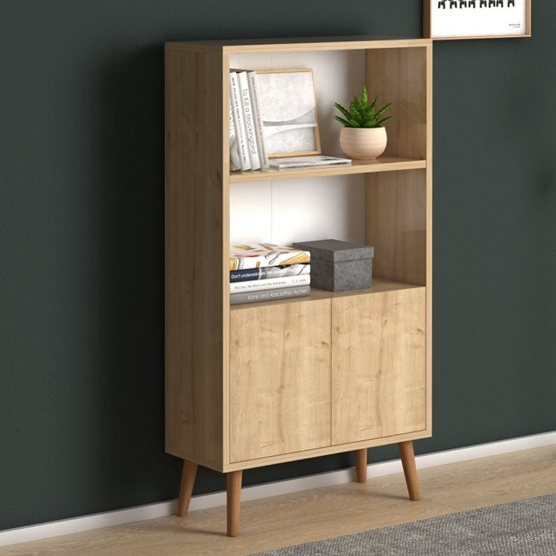 CARMELA Oak Bookcase featuring a double-leaf cabinet and two shelves, designed for stylish storage in home or office.