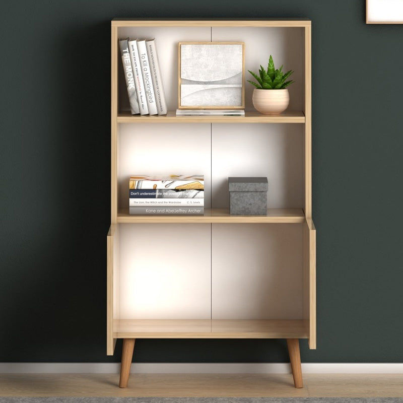 CARMELA Oak Bookcase featuring a double-leaf cabinet and two shelves, designed for stylish storage in home or office.