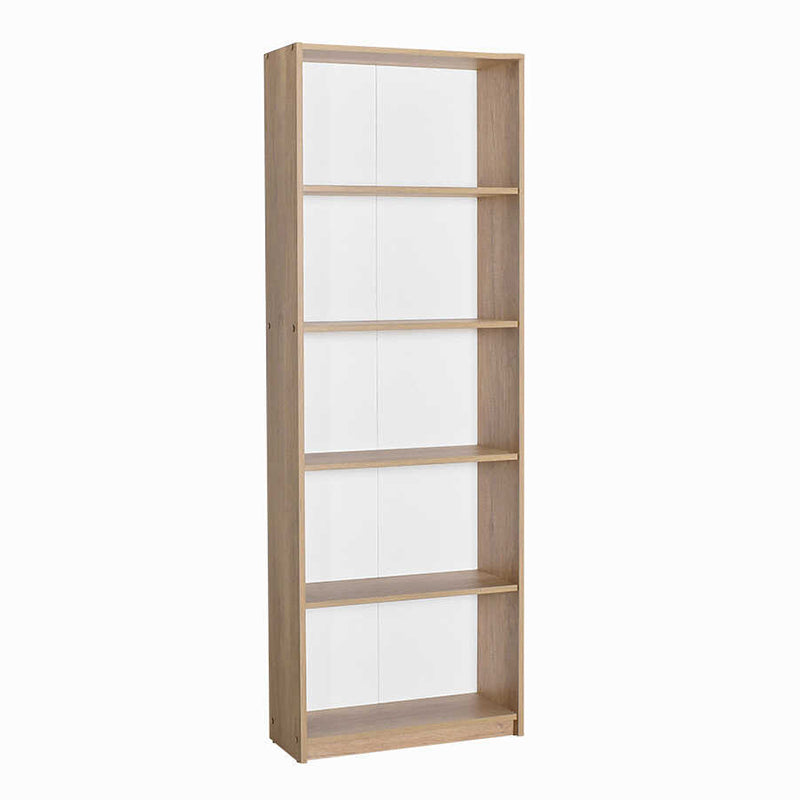 CARMELLA Oak Bookcase with five shelves, 64x26x182 cm, showcasing a stylish oak melamine finish.