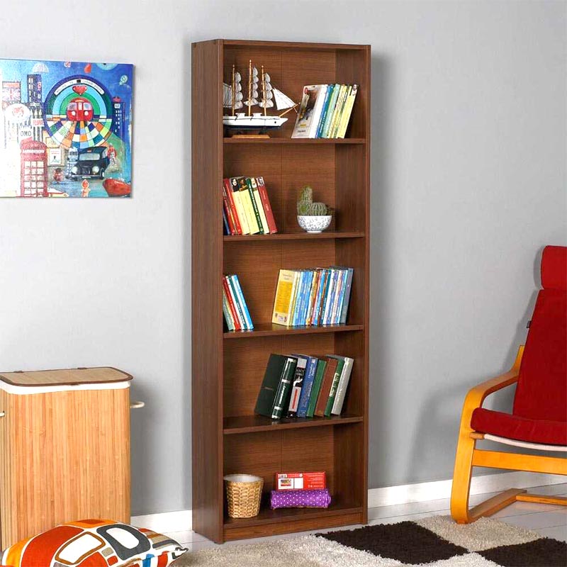 CARMELLA Walnut Bookcase with five shelves, 64x26x182 cm, showcasing a rich walnut finish.