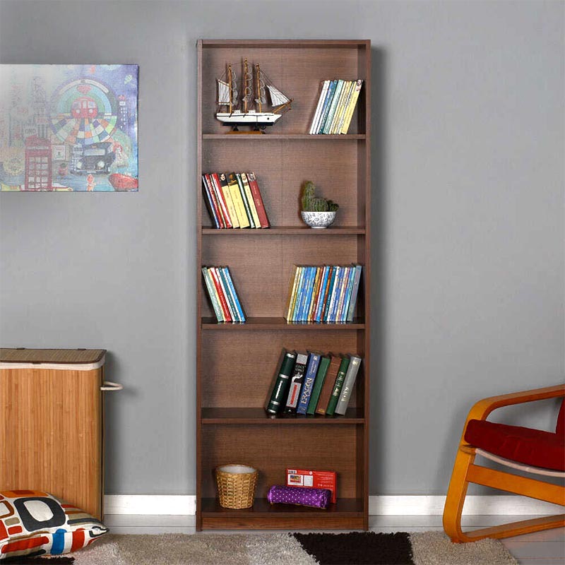 CARMELLA Walnut Bookcase with five shelves, 64x26x182 cm, showcasing a rich walnut finish.