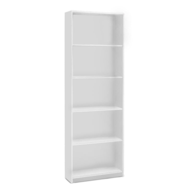 CARMELLA White Bookcase with five shelves, melamine finish, dimensions 64x26x182 cm, ideal for home and office use.