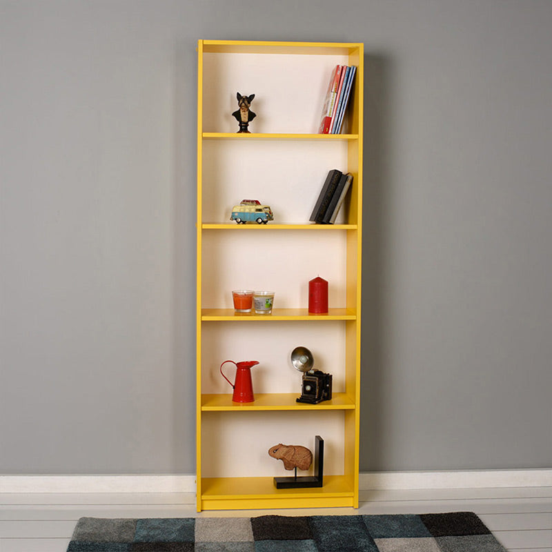 Bookcase CARMELLA in vibrant yellow with five shelves, perfect for home or office use.