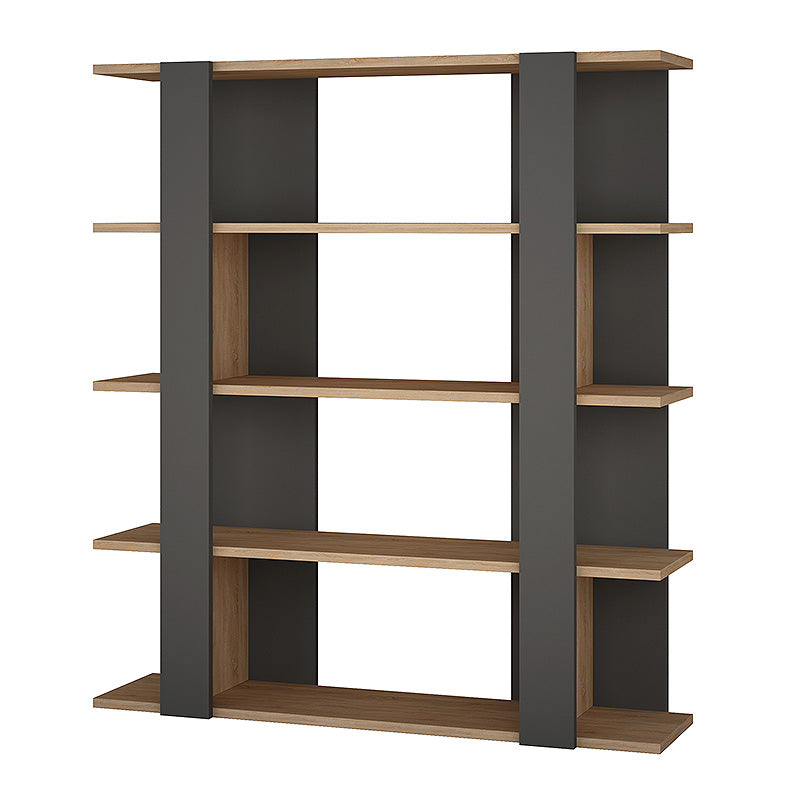 Bookcase CLARA in natural beech and anthracite, showcasing its elegant design and spacious shelves.