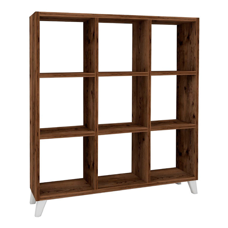 Bookcase CLARISSA in smoked walnut finish, featuring a modern cube-style design with spacious shelves and white polypropylene legs.