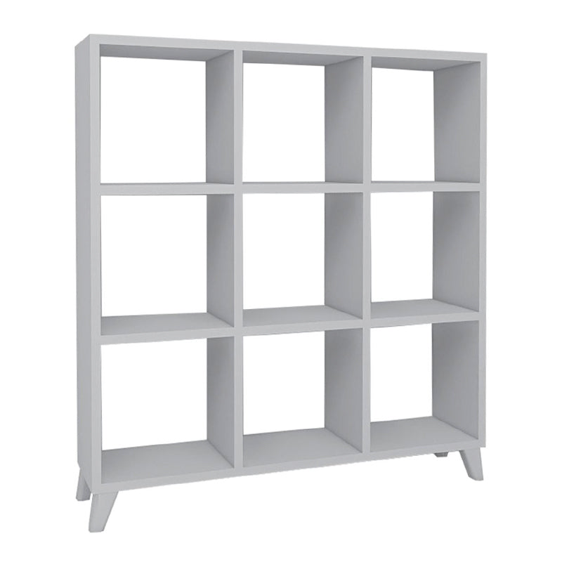 Modern white Bookcase CLARISSA with cube-style design, showcasing multiple shelves and a sleek finish.