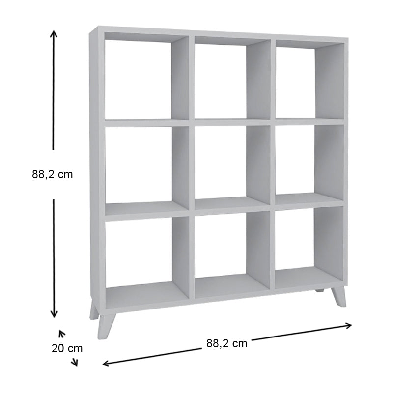 Modern white Bookcase CLARISSA with cube-style design, showcasing multiple shelves and a sleek finish.