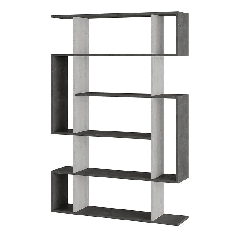 Cordoba Bookcase in antique white and retro grey, featuring six shelves and a modern design, perfect for home or office use.