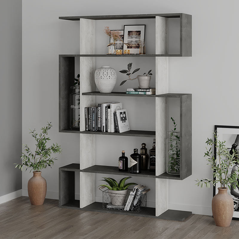 Cordoba Bookcase in antique white and retro grey, featuring six shelves and a modern design, perfect for home or office use.