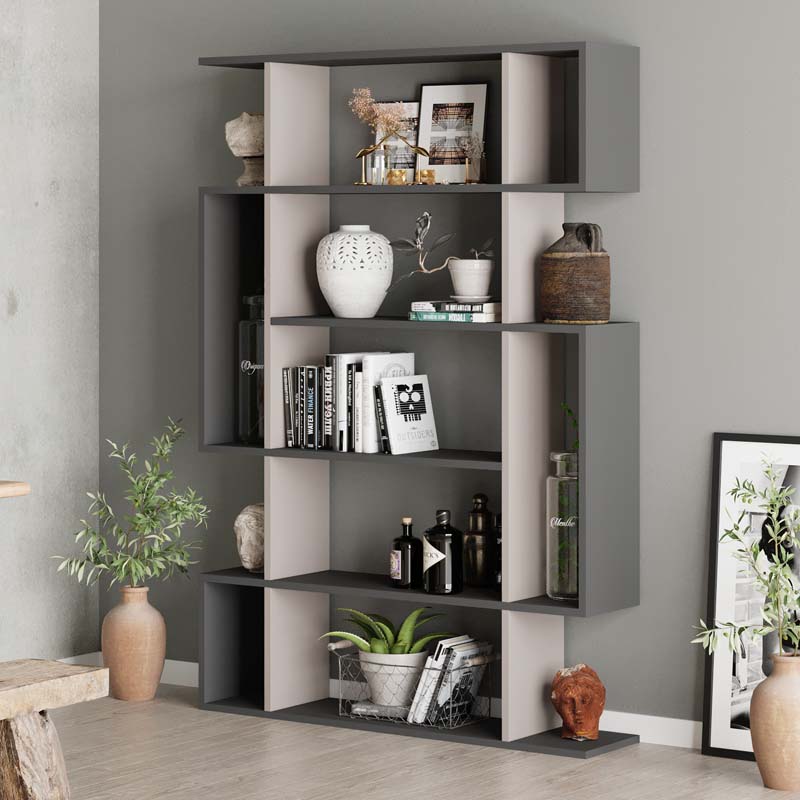 Bookcase Cordoba in light mocha and anthracite, featuring six shelves and a modern design, perfect for home or office use.