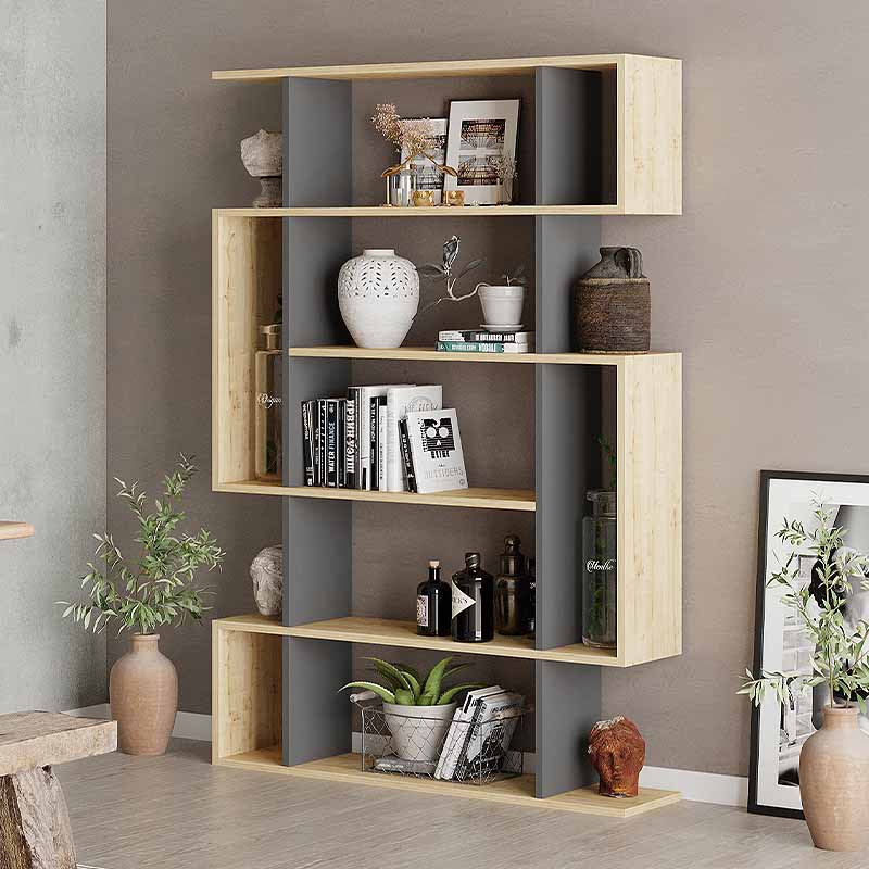 Stylish Bookcase Cordoba in oak and anthracite finish with six shelves, perfect for home or office use.