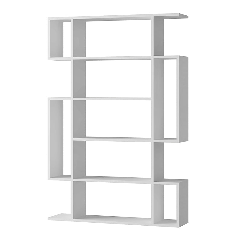 White Bookcase Cordoba with six shelves, made of durable melamine, measuring 108x25x161 cm, ideal for home or office use.