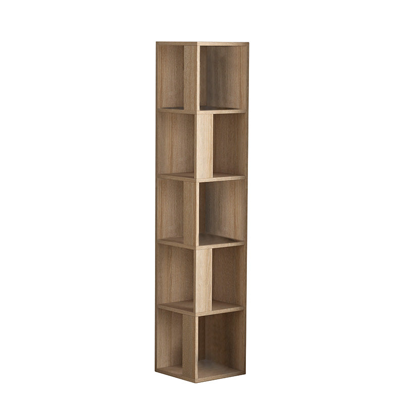 Corner bookcase SILVIA in oak color, showcasing its compact design and elegant finish, perfect for home or office use.