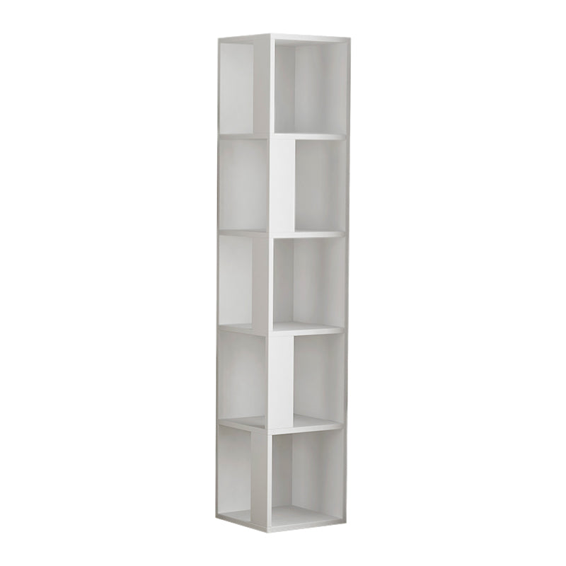 White corner bookcase SILVIA with multiple shelves, designed for stylish storage in compact spaces.