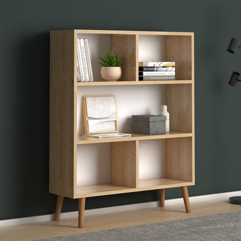 EUSEBIO Oak Bookcase with five shelves, showcasing a stylish oak finish and compact dimensions of 80x24x100cm.