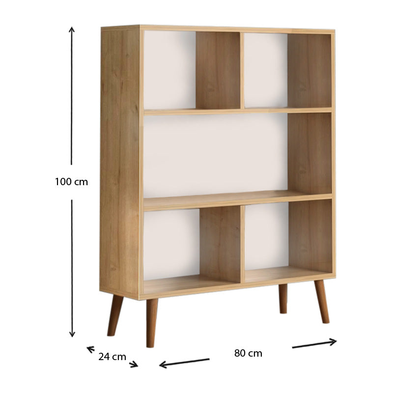 EUSEBIO Oak Bookcase with five shelves, showcasing a stylish oak finish and compact dimensions of 80x24x100cm.