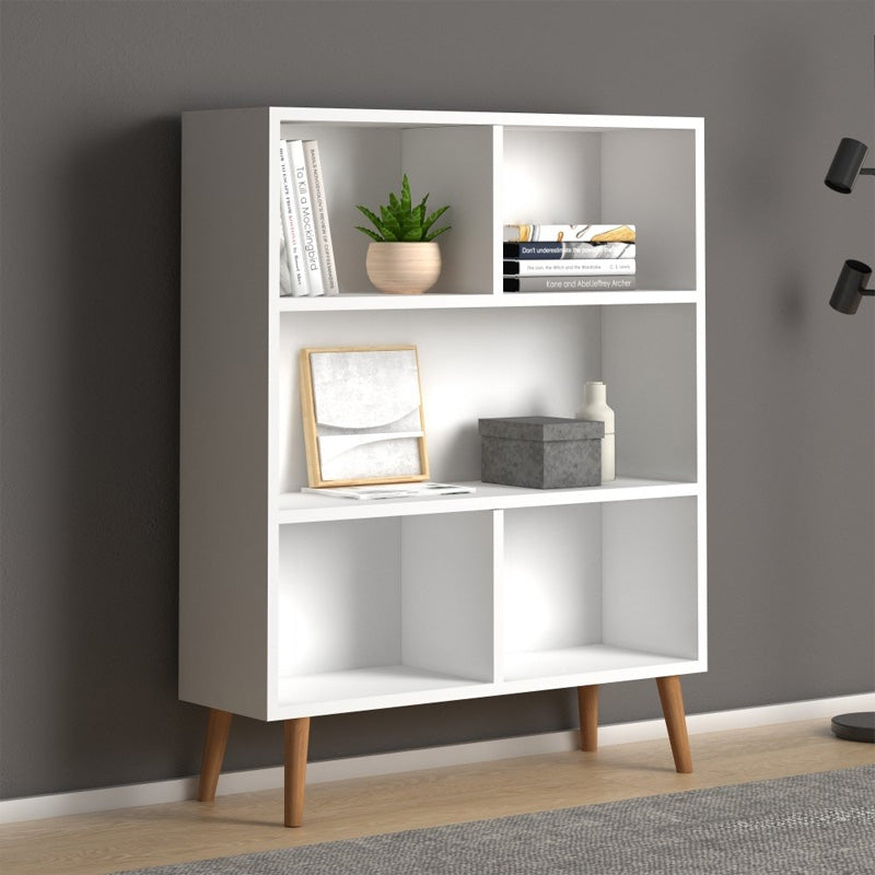 EUSEBIO White Bookcase with five shelves, measuring 80x24x100cm, showcasing a sleek melamine finish.