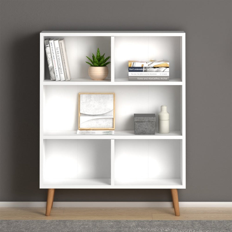 EUSEBIO White Bookcase with five shelves, measuring 80x24x100cm, showcasing a sleek melamine finish.