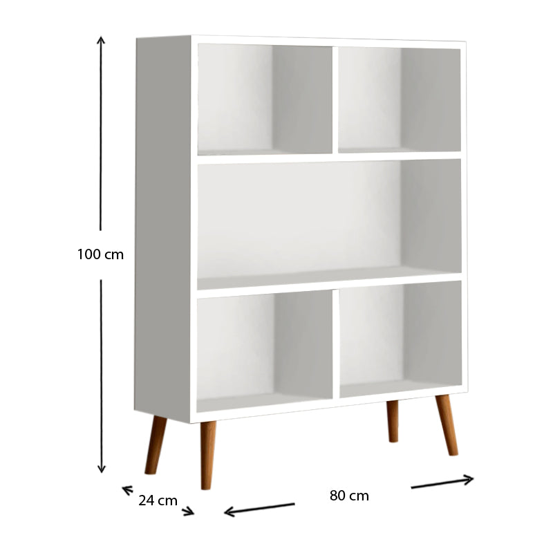 EUSEBIO White Bookcase with five shelves, measuring 80x24x100cm, showcasing a sleek melamine finish.