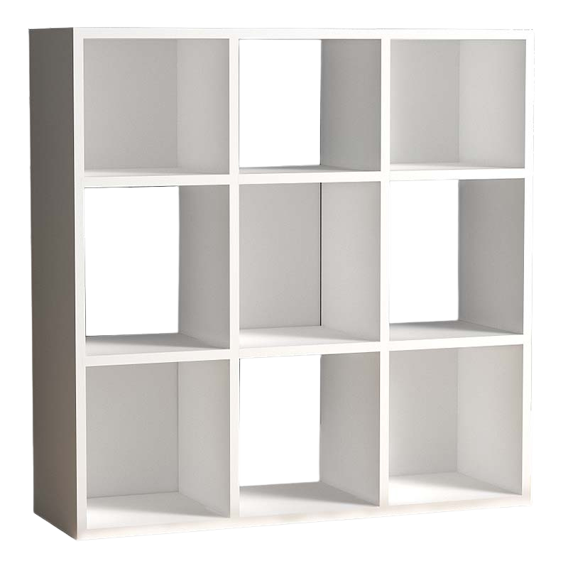 EUSEBIO White Bookcase with nine shelves, 90x30x90cm, made of durable melamine.