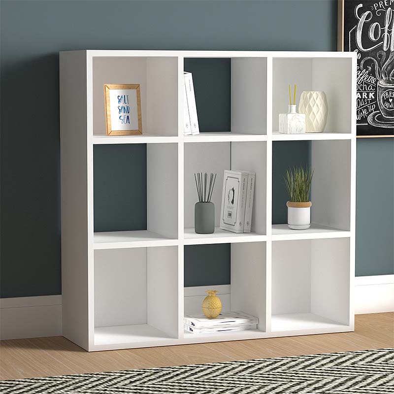 EUSEBIO White Bookcase with nine shelves, 90x30x90cm, made of durable melamine.