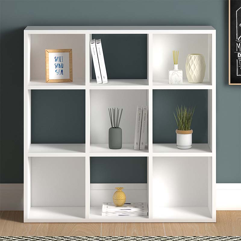 EUSEBIO White Bookcase with nine shelves, 90x30x90cm, made of durable melamine.