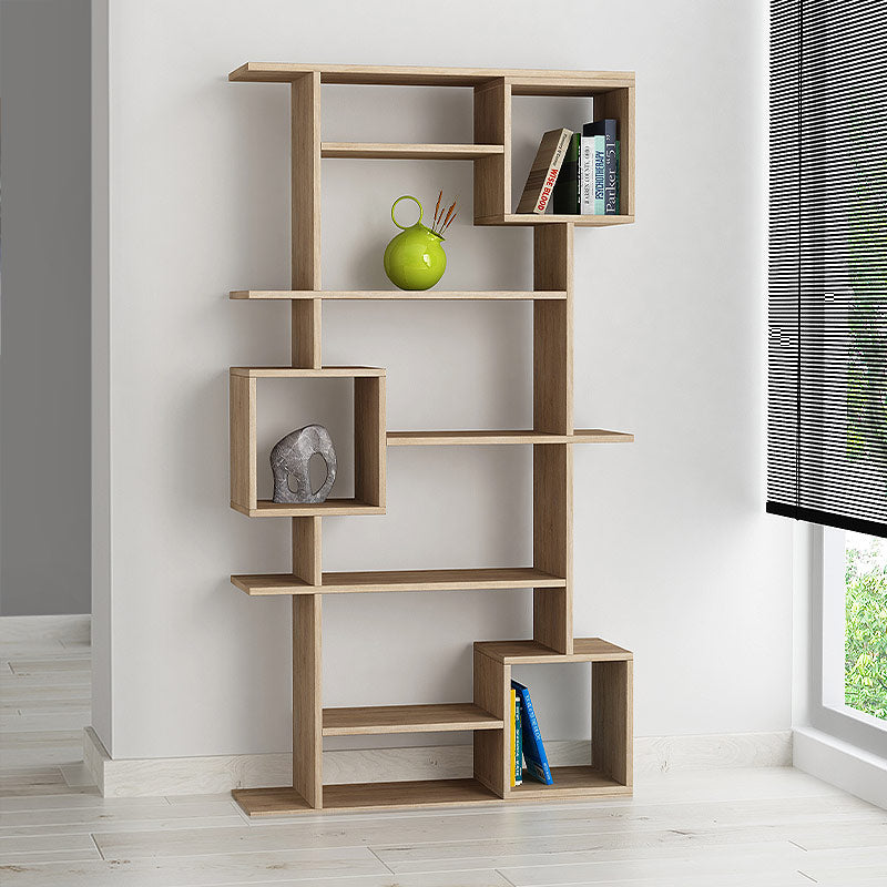 HUGO Natural Beech Bookcase with ten shelves, showcasing a stylish design and durable melamine construction.