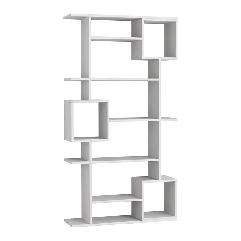 HUGO White Bookcase with ten shelves, melamine finish, dimensions 92x25x173 cm, ideal for home or office use.