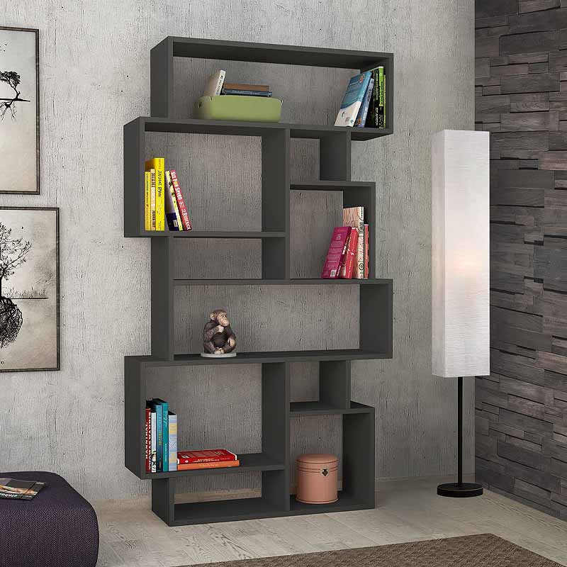 MATHIAS Anthracite Bookcase, sleek design with ample storage space, dimensions 96x25.5x168.5 cm, made of durable melamine.