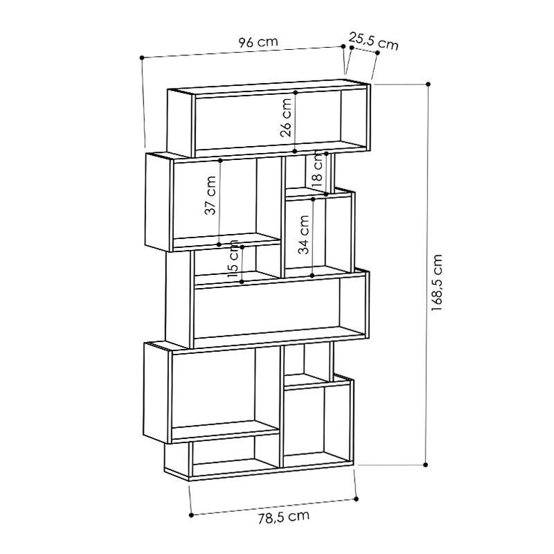 MATHIAS Anthracite Bookcase, sleek design with ample storage space, dimensions 96x25.5x168.5 cm, made of durable melamine.