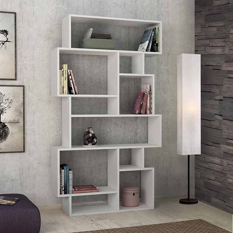 MATHIAS White Bookcase, melamine finish, dimensions 96x25.5x168.5 cm, stylish and durable storage solution.