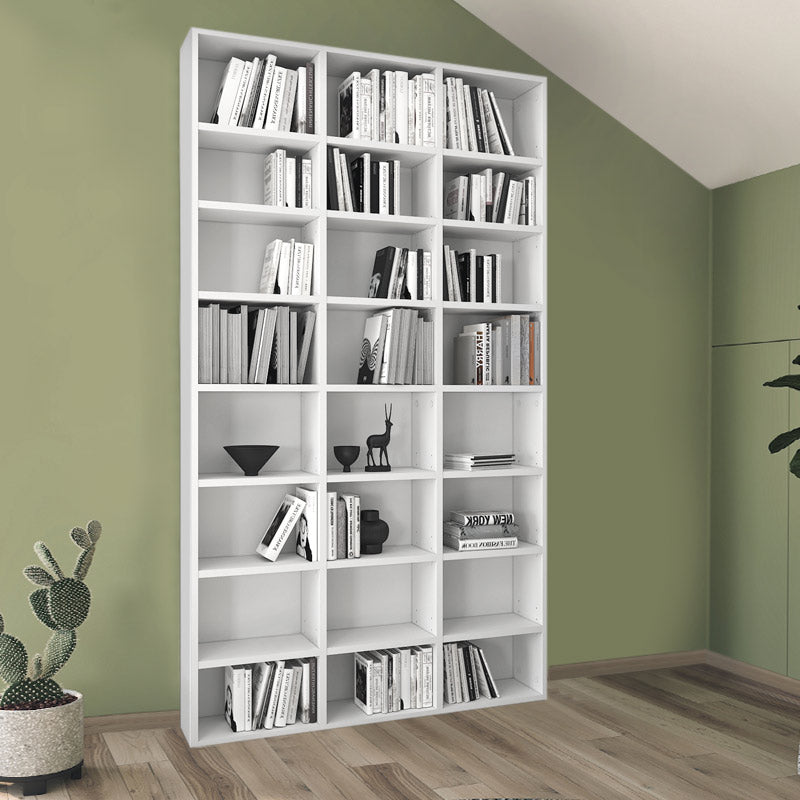 MEGA White Bookcase with adjustable shelves, modern design, and durable melamine finish, perfect for home or office use.