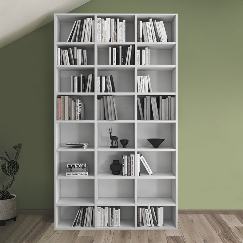 MEGA White Bookcase with adjustable shelves, modern design, and durable melamine finish, perfect for home or office use.