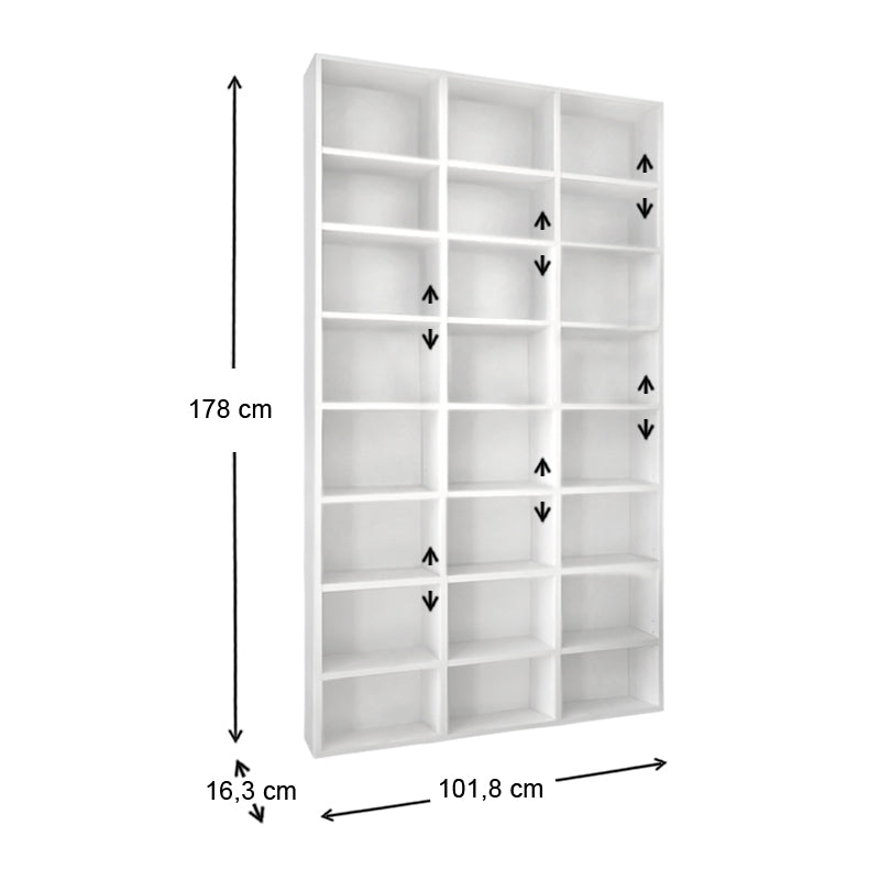 MEGA White Bookcase with adjustable shelves, modern design, and durable melamine finish, perfect for home or office use.