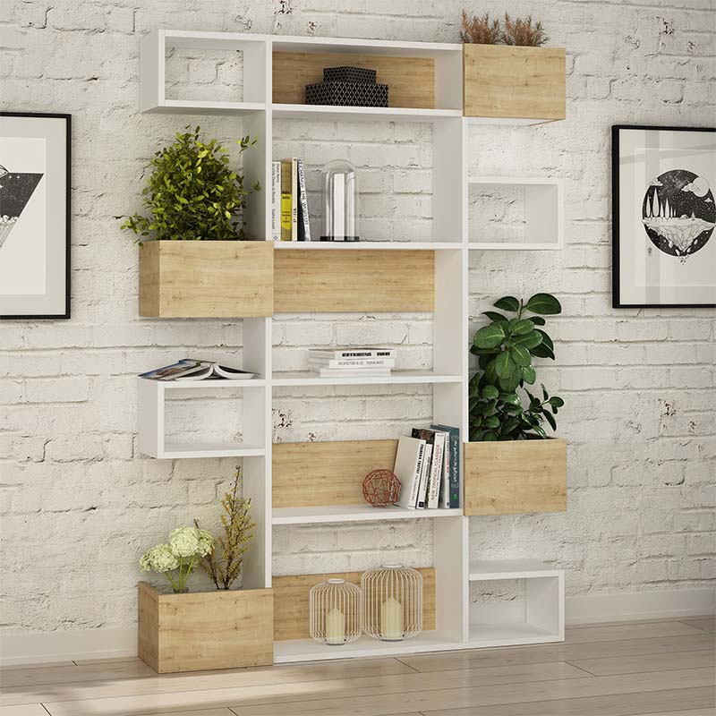 Bookcase MEXICO in white-oak finish, featuring spacious shelves and a modern design, perfect for home or office use.