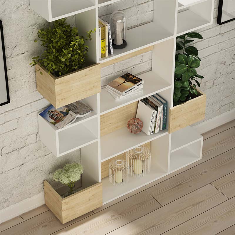 Bookcase MEXICO in white-oak finish, featuring spacious shelves and a modern design, perfect for home or office use.